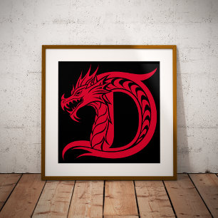 Drache gestalteter Buchstabe D, Drachenalphabet, M Poster