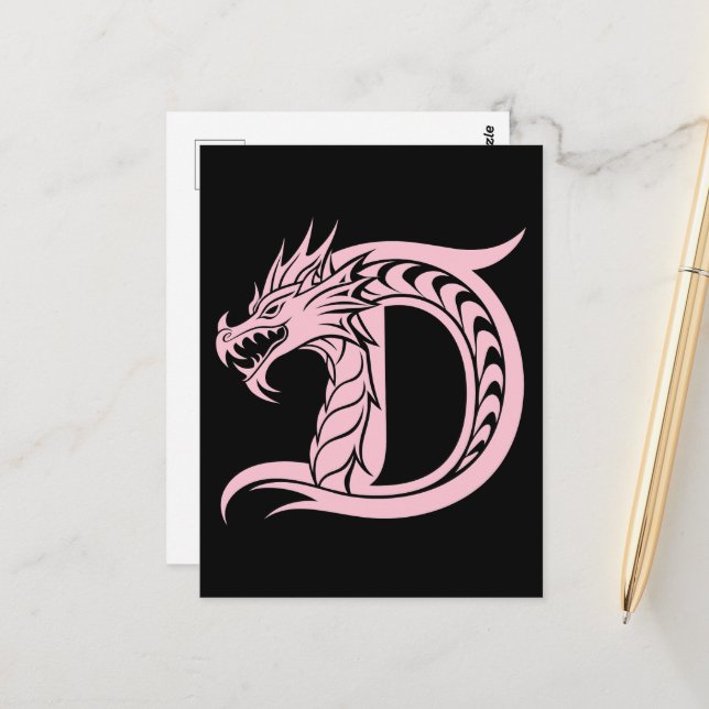 Drache gestalteter Buchstabe D, Drachenalphabet, M Postkarte (Vorderseite/Rückseite Beispiel)