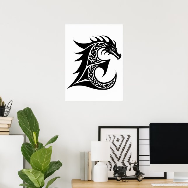 Drache gestalteter Buchstabe E, Drachenalphabet, M Poster (Heimbüro)