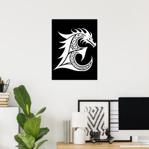 Drache gestalteter Buchstabe E, Drachenalphabet, M Poster