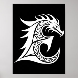 Drache gestalteter Buchstabe E, Drachenalphabet, M Poster