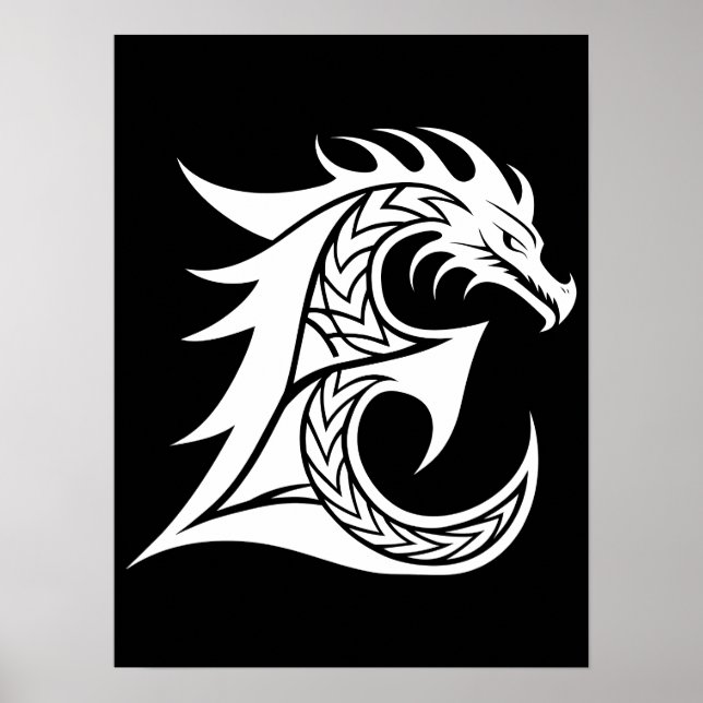 Drache gestalteter Buchstabe E, Drachenalphabet, M Poster (Vorne)