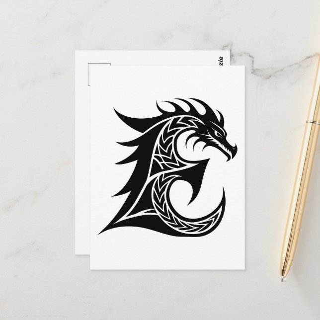 Drache gestalteter Buchstabe E, Drachenalphabet, M Postkarte (Vorderseite/Rückseite Beispiel)