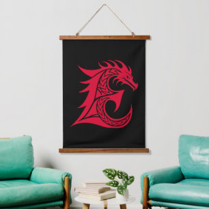 Drache gestalteter Buchstabe E, Drachenalphabet, M Wandteppich Mit Holzrahmen