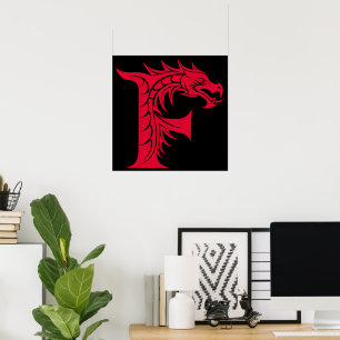 Drache gestalteter Buchstabe F, Drachenalphabet, M Poster