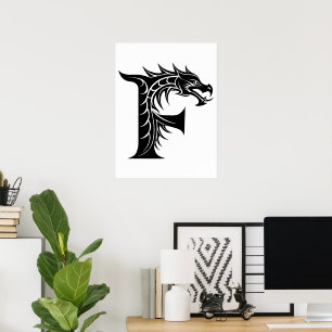 Drache gestalteter Buchstabe F, Drachenalphabet, M Poster