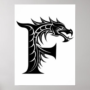 Drache gestalteter Buchstabe F, Drachenalphabet, M Poster