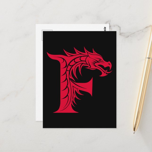 Drache gestalteter Buchstabe F, Drachenalphabet, M Postkarte (Vorderseite/Rückseite Beispiel)
