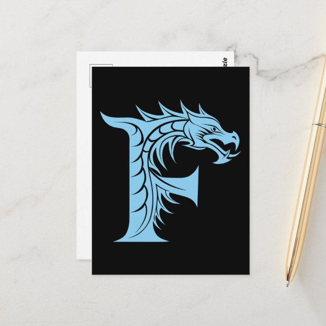 Drache gestalteter Buchstabe F, Drachenalphabet, M Postkarte (Vorderseite/Rückseite Beispiel)