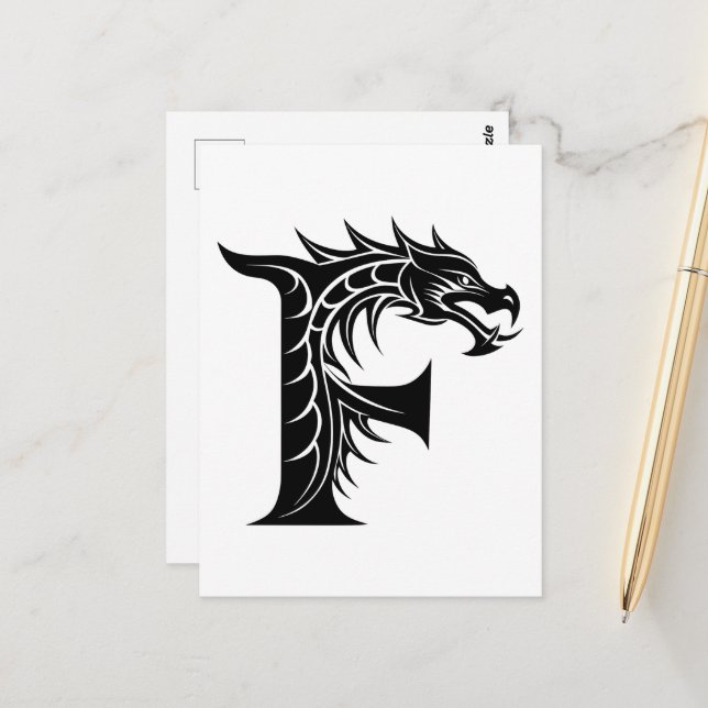 Drache gestalteter Buchstabe F, Drachenalphabet, M Postkarte (Vorderseite/Rückseite Beispiel)