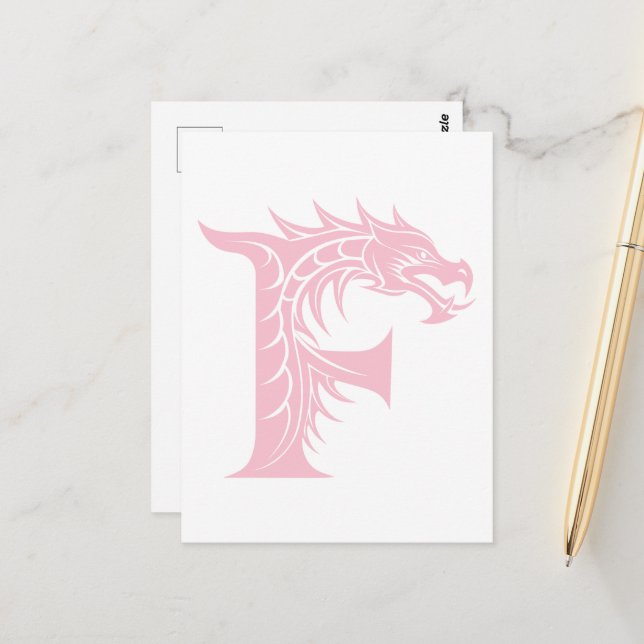 Drache gestalteter Buchstabe F, Drachenalphabet, M Postkarte (Vorderseite/Rückseite Beispiel)