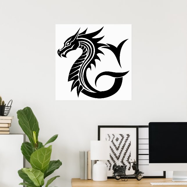 Drache gestalteter Buchstabe G, Drachenalphabet, M Poster (Heimbüro)