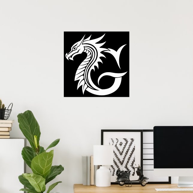 Drache gestalteter Buchstabe G, Drachenalphabet, M Poster (Heimbüro)