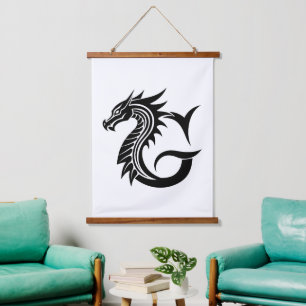 Drache gestalteter Buchstabe G, Drachenalphabet, M Wandteppich Mit Holzrahmen