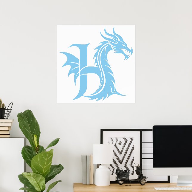 Drache gestalteter Buchstabe H, Drachenalphabet, M Poster (Heimbüro)