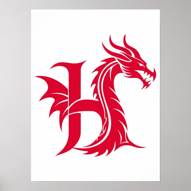 Drache gestalteter Buchstabe H, Drachenalphabet, M Poster (Vorne)