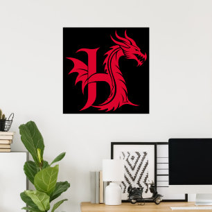 Drache gestalteter Buchstabe H, Drachenalphabet, M Poster