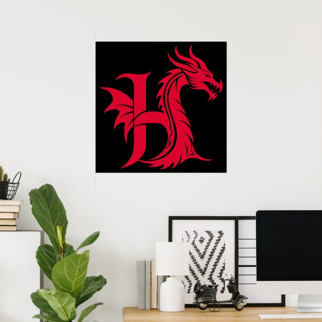 Drache gestalteter Buchstabe H, Drachenalphabet, M Poster (Heimbüro)