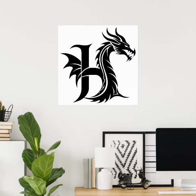 Drache gestalteter Buchstabe H, Drachenalphabet, M Poster (Heimbüro)