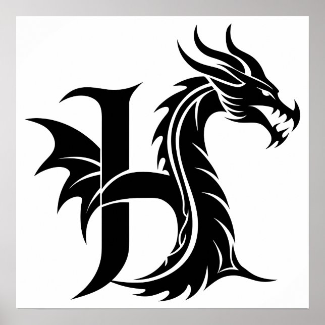 Drache gestalteter Buchstabe H, Drachenalphabet, M Poster (Vorne)
