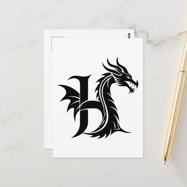 Drache gestalteter Buchstabe H, Drachenalphabet, M Postkarte (Vorderseite/Rückseite Beispiel)