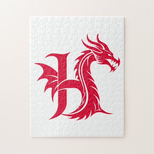 Drache gestalteter Buchstabe H, Drachenalphabet, M Puzzle (Vertikal)