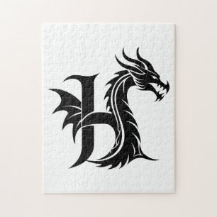 Drache gestalteter Buchstabe H, Drachenalphabet, M Puzzle