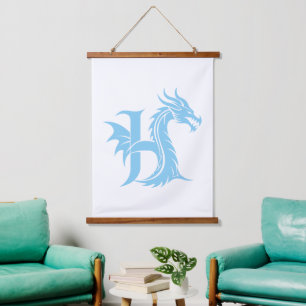 Drache gestalteter Buchstabe H, Drachenalphabet, M Wandteppich Mit Holzrahmen