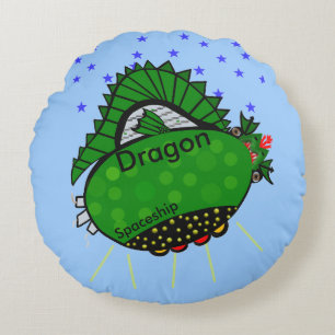 Drache Grüne Raumschiff Sterne Kinder Rundes Kissen
