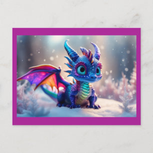 Drache im Schnee. Ankündigungspostkarte