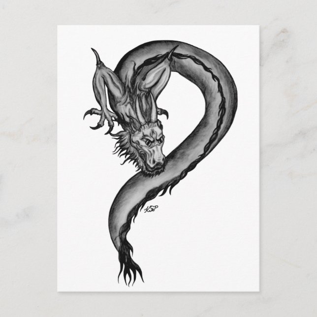 Drache im Tattoo-Stil Postkarte (Vorderseite)