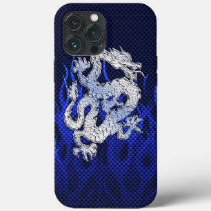 Drache in Chrom wie blaue Carbonfaser-Designs iPhone 13 Pro Max Hülle