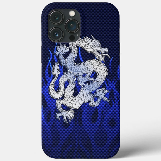 Drache in Chrome wie blaue Karbon-Faser-Stile Case-Mate iPhone Hülle (Rückseite)