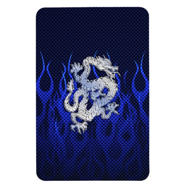 Drache in Chrome wie blaue Karbon-Faser-Stile Magnet (Vertikal)