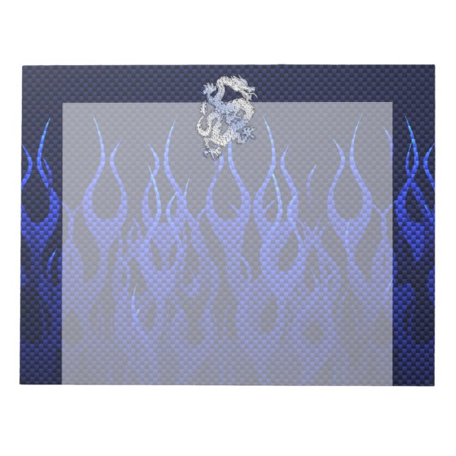 Drache in Chrome wie blaue Karbon-Faser-Stile Notizblock (Vorderseite)