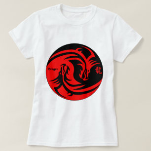 Drache in yinyang Schwarzem und Rot T-Shirt