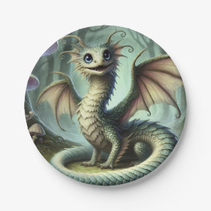 Drache Jabberwocky Niedlich Fantasy Kreatur Kunst Pappteller