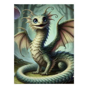 Drache Jabberwocky Niedlich Fantasy Kreatur Kunst Poster