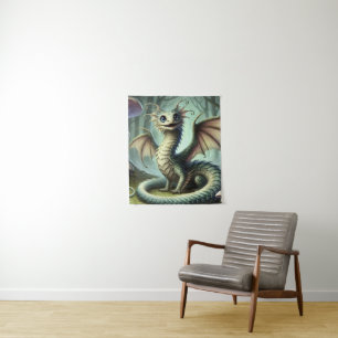 Drache Jabberwocky Niedlich Fantasy Kreatur Kunst Wandteppich