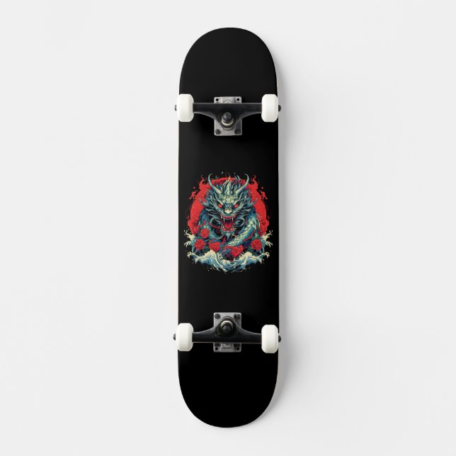Drache Japanisch in den Waves Skateboard (Vorderseite)
