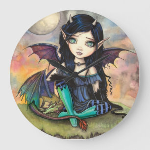 Drache Kind Cuge Großaugen-Fee und Drache Große Wanduhr
