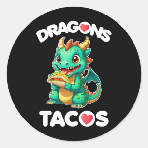 Drache liebt Tacos Niedlich Cinco De Mayo Mexikani Runder Aufkleber