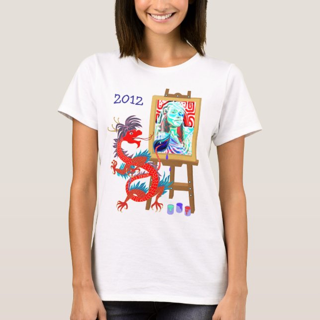 Drache malt Ihr Porträtschablone Shirt (Vorderseite)