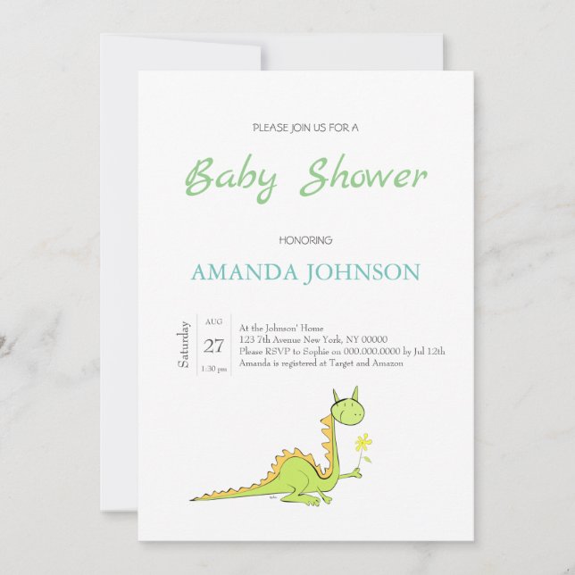 Drache mit Blume Einladung (Vorderseite)