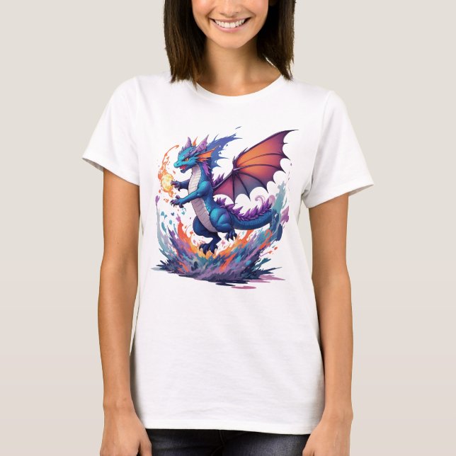 Drache mit Feuerball T-Shirt (Vorderseite)