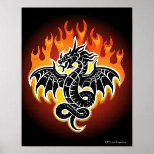 Drache mit Flammen im Hintergrund Poster