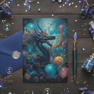 Drache mit Geburtstagsballons Karte