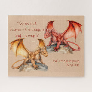 Drache mit King Lear Zitat rot, gold, weiß Puzzle