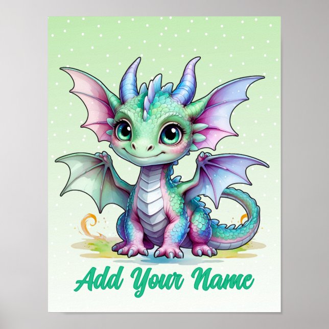 Drache mit kleinen Flügeln – Personalisierte Kinde Poster (Vorne)