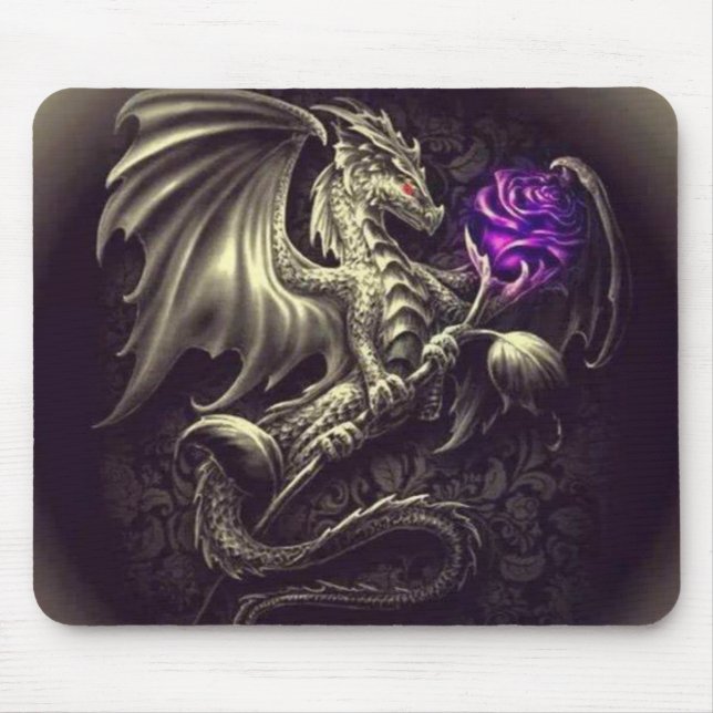 Drache mit lila Rose Mousepad (Vorne)